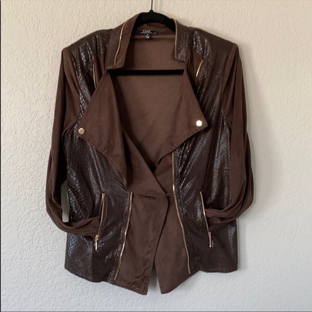 Vintage Lisa International Brown Faux Suede Alligator Jacket